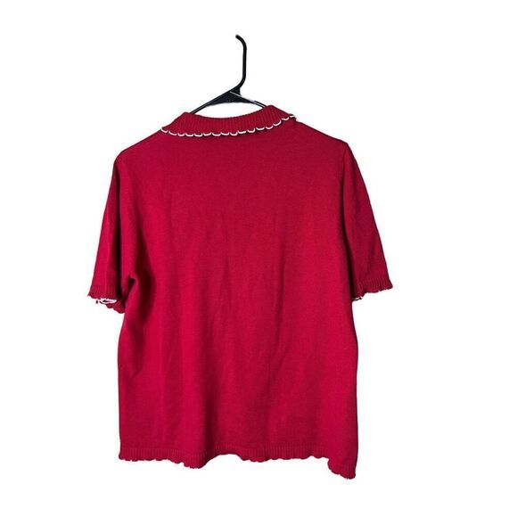 Vintage Koret 90s Red Embroidered Flowers Cardigan Sweater Size M - Picture 6 of 6